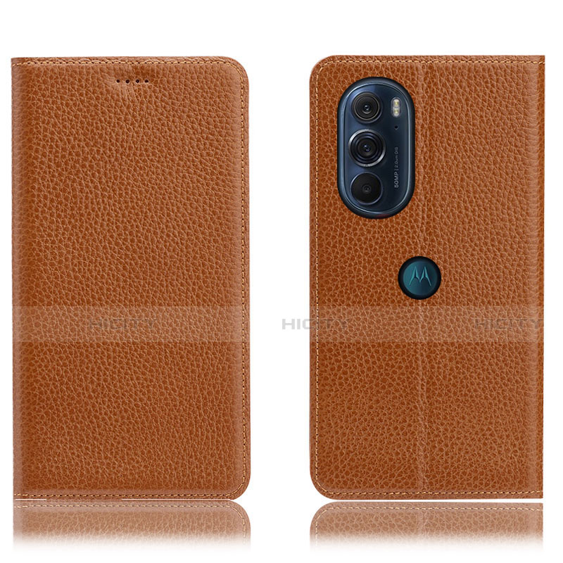 Coque Portefeuille Livre Cuir Etui Clapet H02P pour Motorola Moto Edge 30 Pro 5G Brun Clair Plus