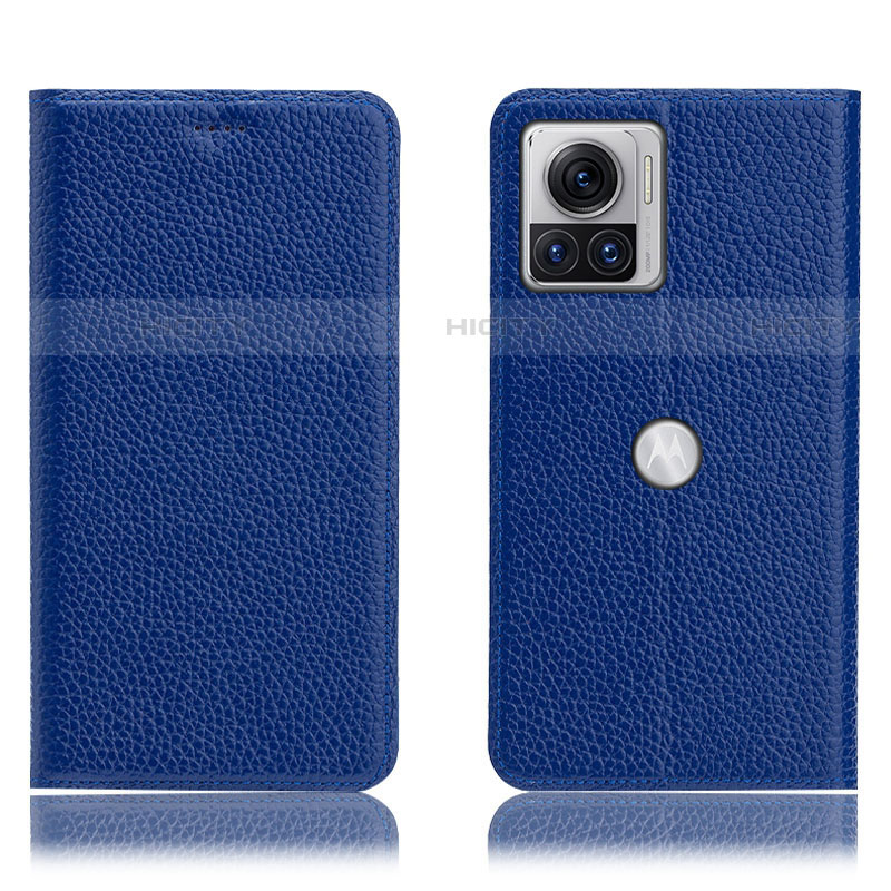 Coque Portefeuille Livre Cuir Etui Clapet H02P pour Motorola Moto Edge 30 Ultra 5G Bleu Plus