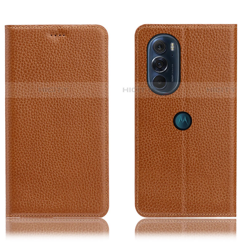 Coque Portefeuille Livre Cuir Etui Clapet H02P pour Motorola Moto Edge X30 5G Brun Clair Plus