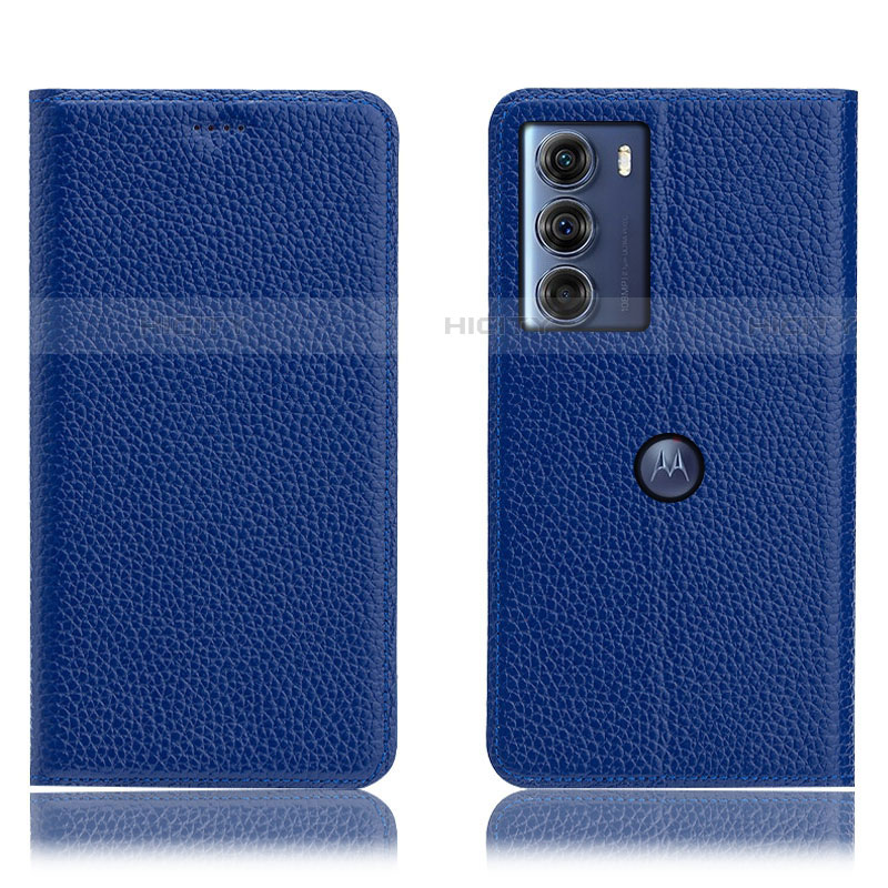 Coque Portefeuille Livre Cuir Etui Clapet H02P pour Motorola Moto G200 5G Bleu Plus