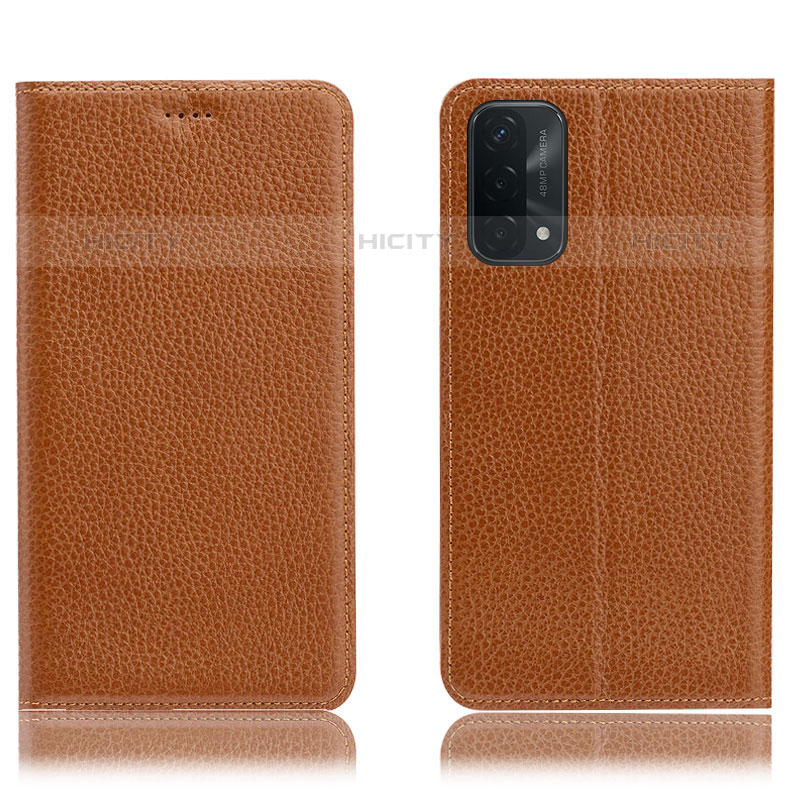 Coque Portefeuille Livre Cuir Etui Clapet H02P pour OnePlus Nord N200 5G Brun Clair Plus