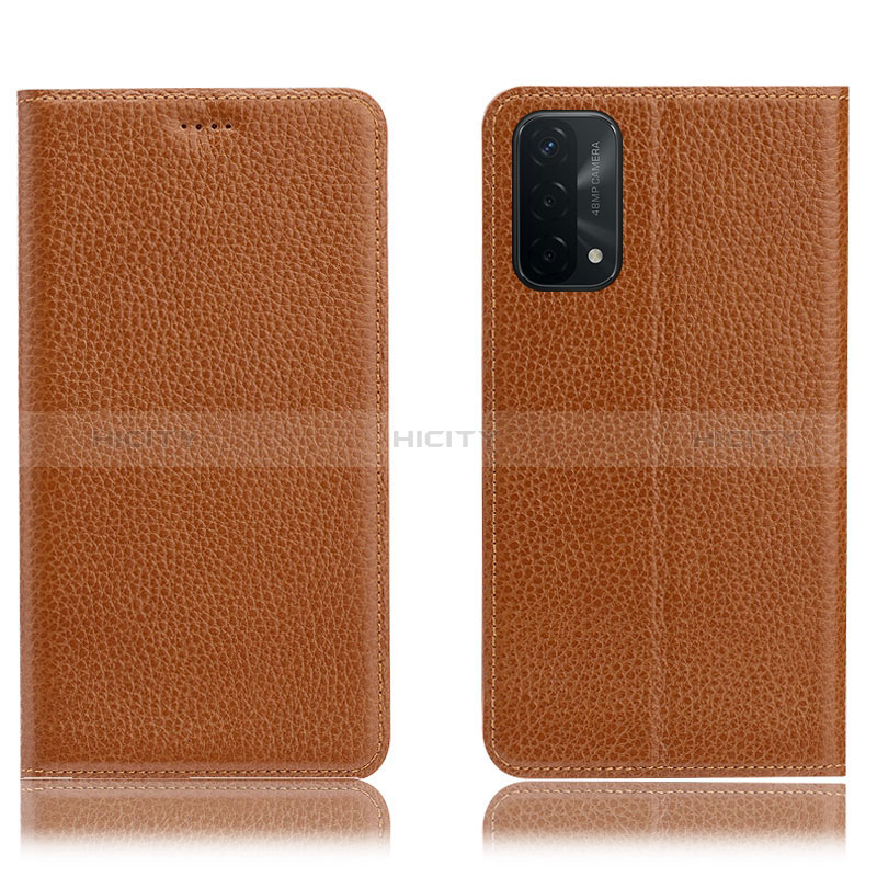 Coque Portefeuille Livre Cuir Etui Clapet H02P pour Oppo A54 5G Brun Clair Plus