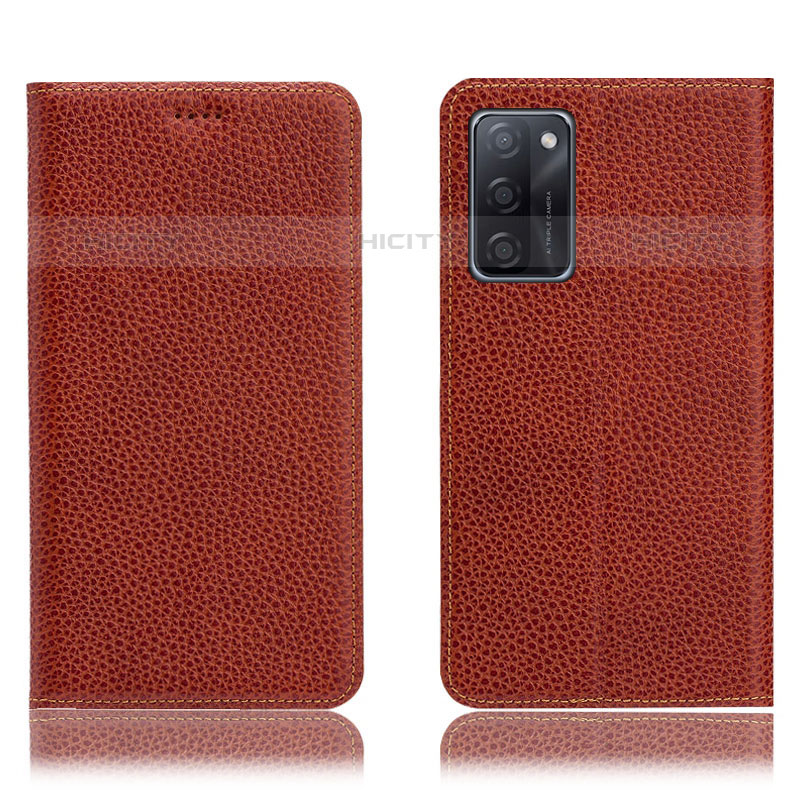 Coque Portefeuille Livre Cuir Etui Clapet H02P pour Oppo A55S 5G Marron Plus