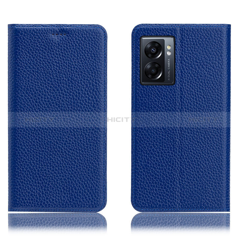 Coque Portefeuille Livre Cuir Etui Clapet H02P pour Oppo A56S 5G Bleu Plus