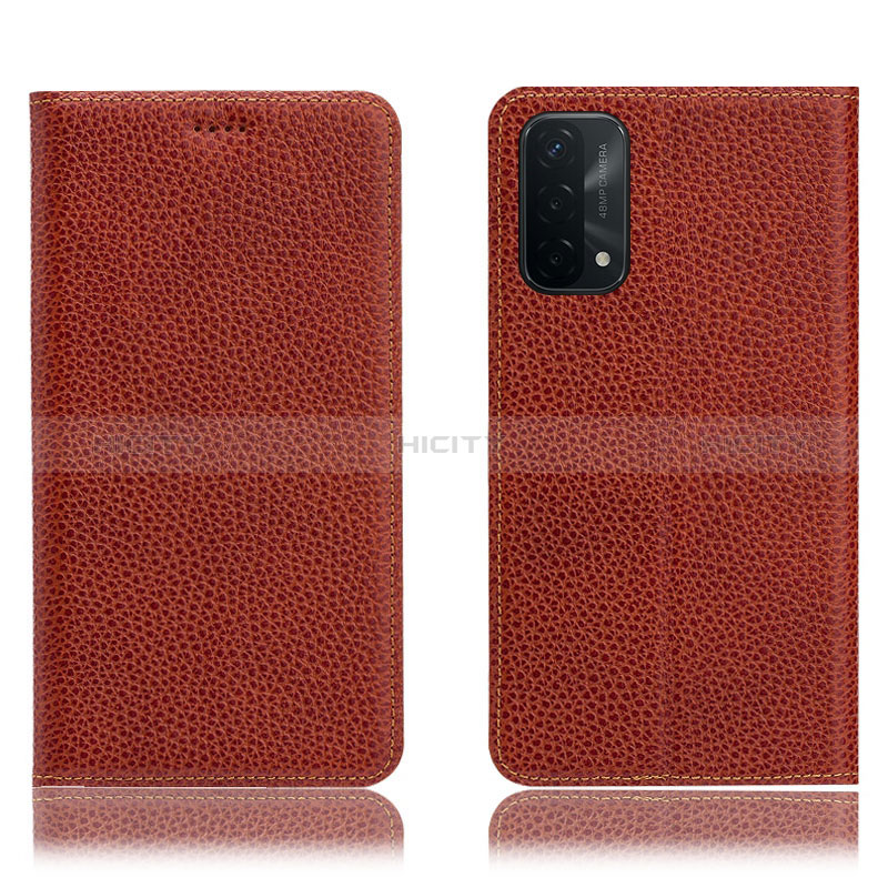 Coque Portefeuille Livre Cuir Etui Clapet H02P pour Oppo A74 5G Marron Plus