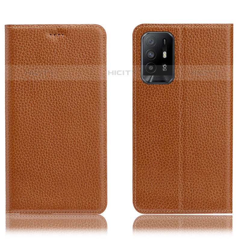 Coque Portefeuille Livre Cuir Etui Clapet H02P pour Oppo A95 5G Brun Clair Plus