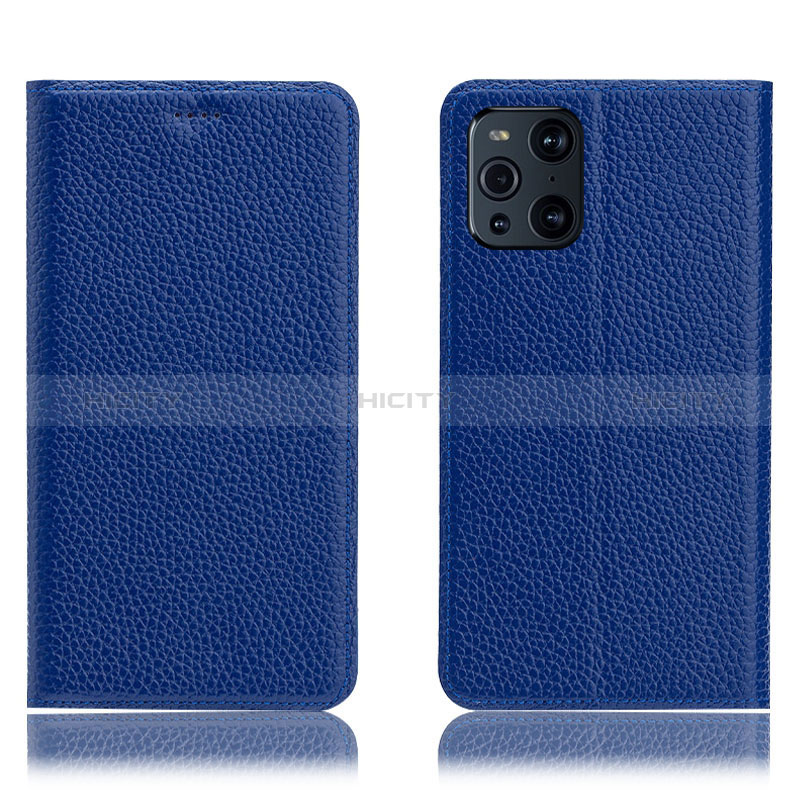 Coque Portefeuille Livre Cuir Etui Clapet H02P pour Oppo Find X3 5G Bleu Plus