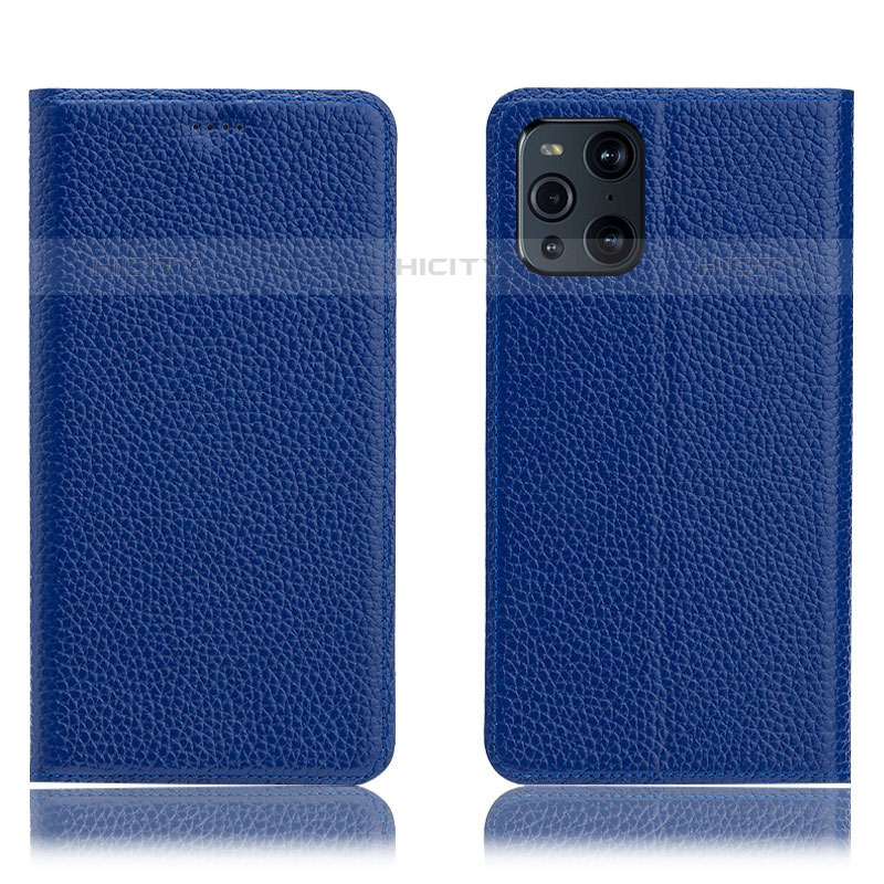 Coque Portefeuille Livre Cuir Etui Clapet H02P pour Oppo Find X3 Pro 5G Bleu Plus