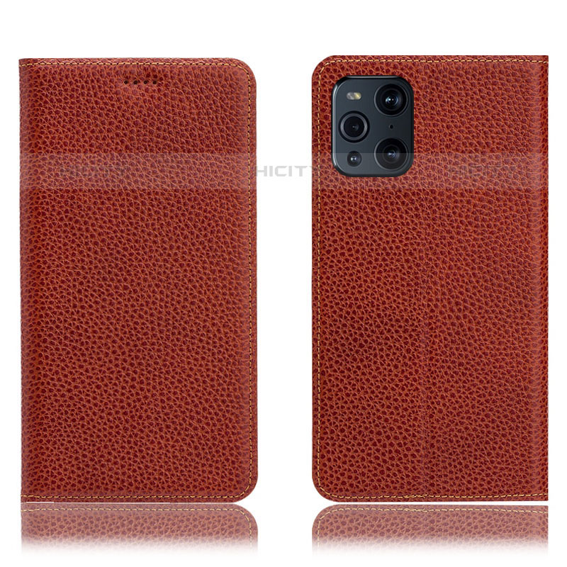 Coque Portefeuille Livre Cuir Etui Clapet H02P pour Oppo Find X3 Pro 5G Marron Plus