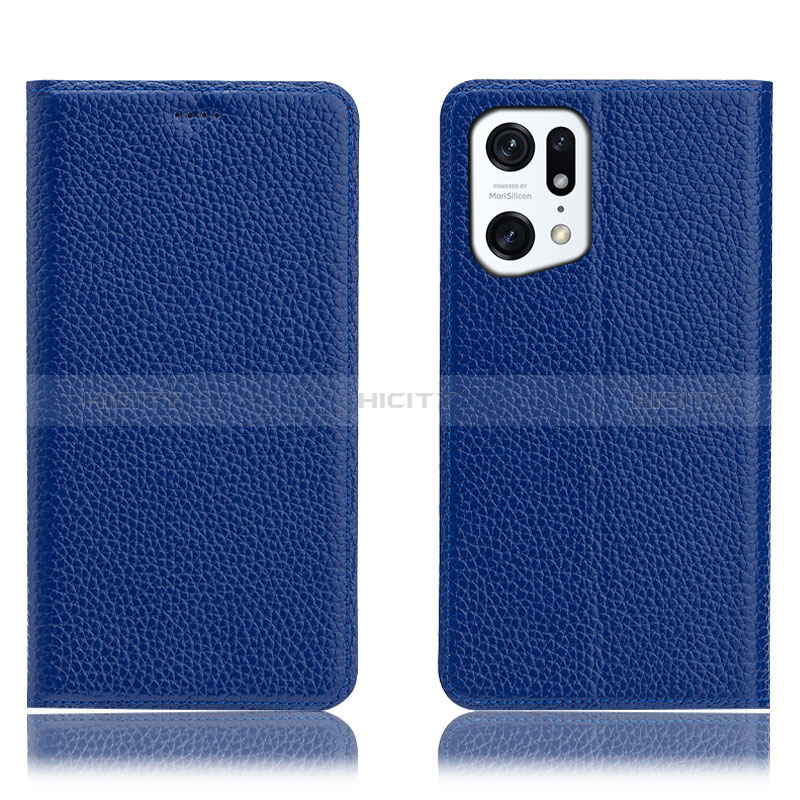 Coque Portefeuille Livre Cuir Etui Clapet H02P pour Oppo Find X5 5G Bleu Plus