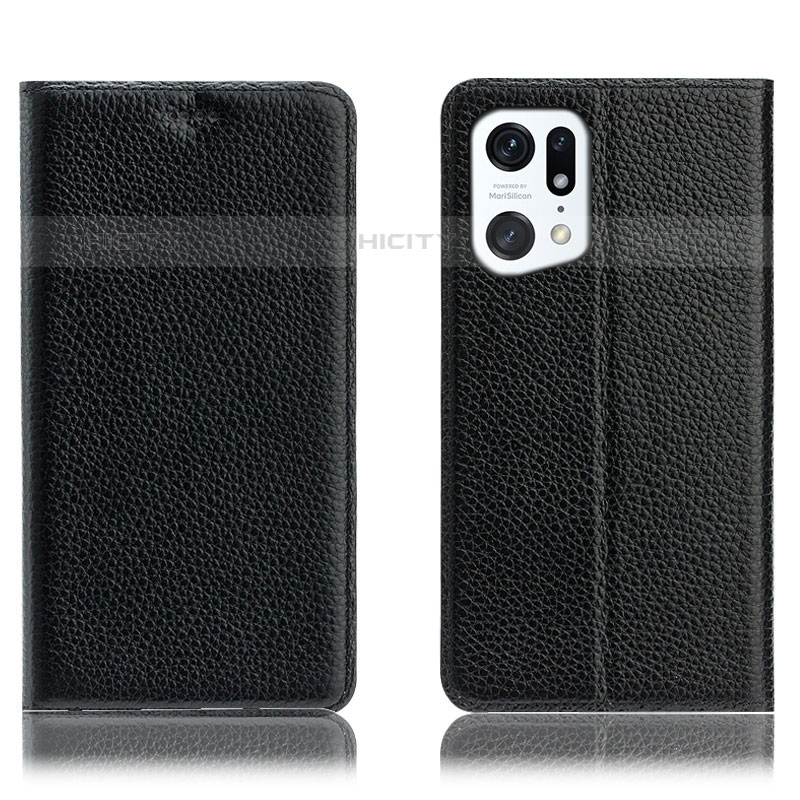 Coque Portefeuille Livre Cuir Etui Clapet H02P pour Oppo Find X5 Pro 5G Noir Plus