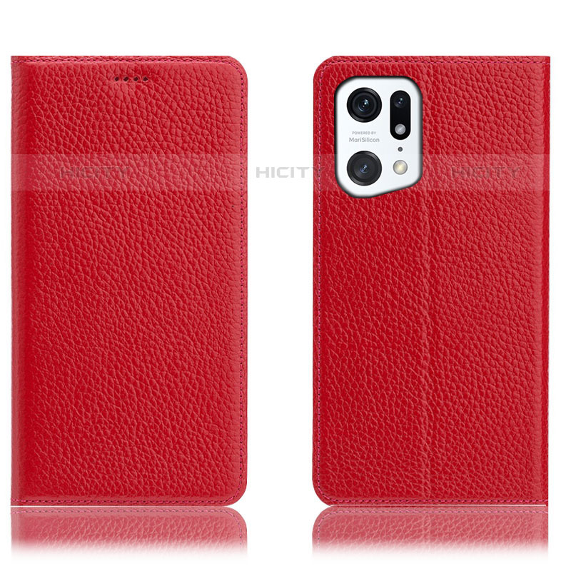 Coque Portefeuille Livre Cuir Etui Clapet H02P pour Oppo Find X5 Pro 5G Rouge Plus