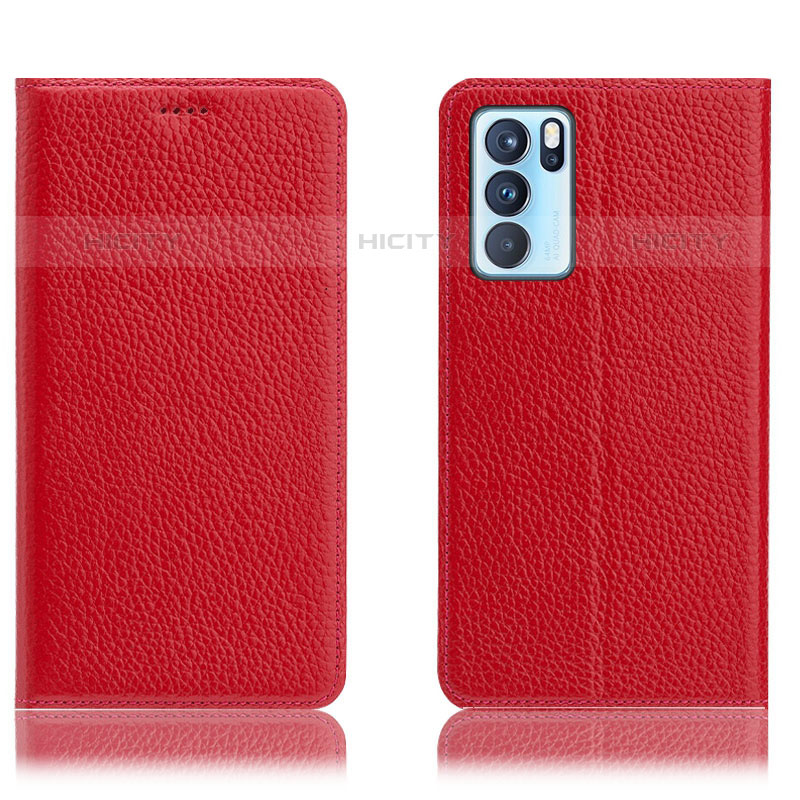 Coque Portefeuille Livre Cuir Etui Clapet H02P pour Oppo Reno6 Pro 5G India Rouge Plus