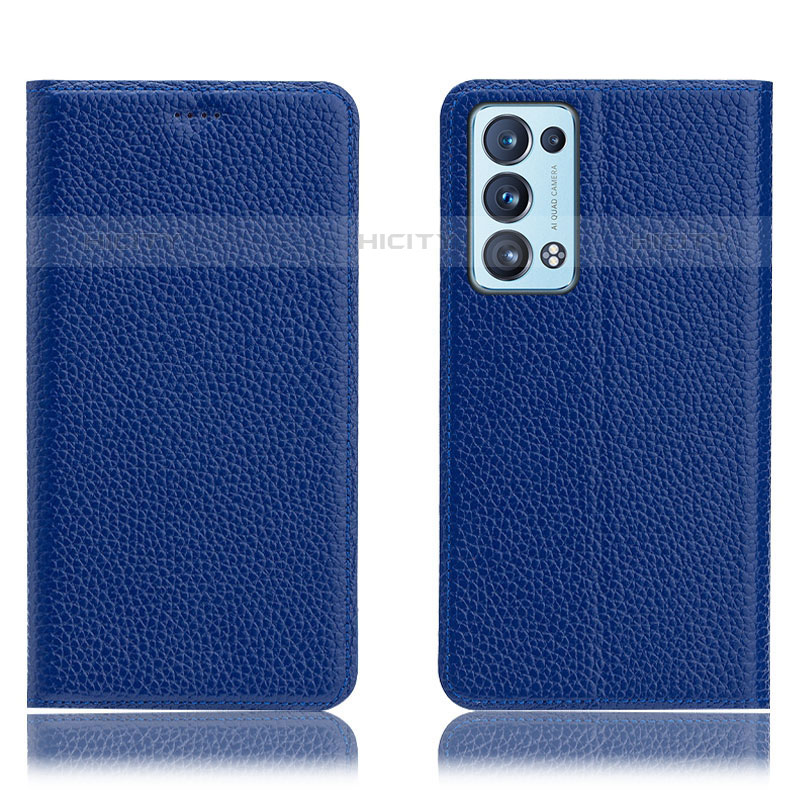 Coque Portefeuille Livre Cuir Etui Clapet H02P pour Oppo Reno6 Pro+ Plus 5G Bleu Plus