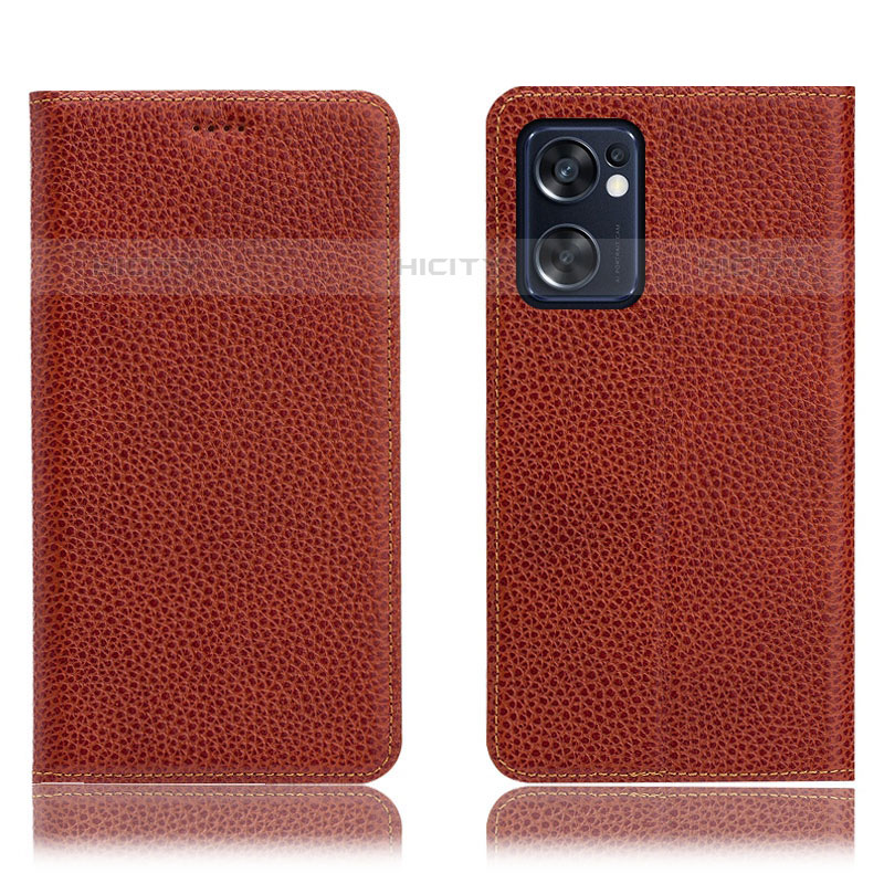 Coque Portefeuille Livre Cuir Etui Clapet H02P pour Oppo Reno7 SE 5G Marron Plus