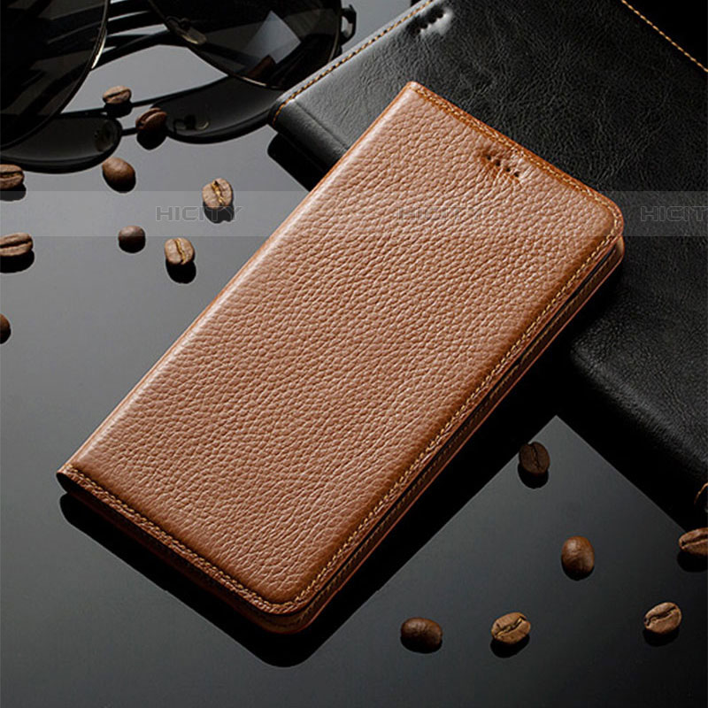 Coque Portefeuille Livre Cuir Etui Clapet H02P pour Samsung Galaxy A52 5G Brun Clair Plus