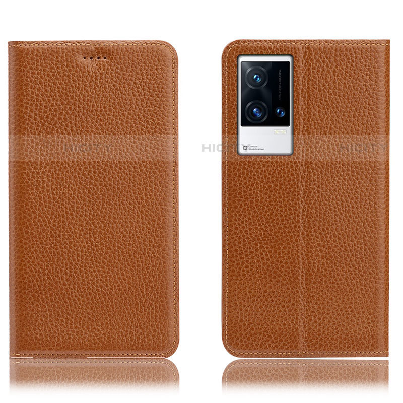 Coque Portefeuille Livre Cuir Etui Clapet H02P pour Vivo iQOO 8 Pro 5G Brun Clair Plus