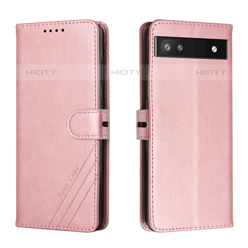 Coque Portefeuille Livre Cuir Etui Clapet H02X pour Google Pixel 6a 5G Or Rose Plus