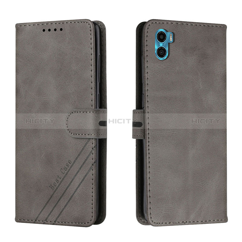 Coque Portefeuille Livre Cuir Etui Clapet H02X pour Motorola Moto E32 India Gris Plus