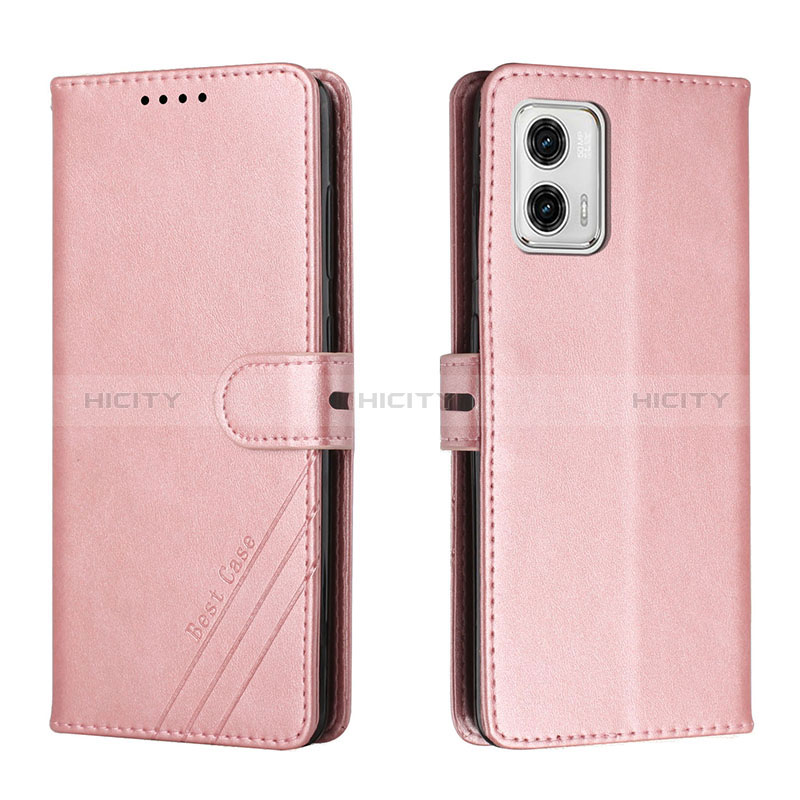 Coque Portefeuille Livre Cuir Etui Clapet H02X pour Motorola Moto G73 5G Or Rose Plus