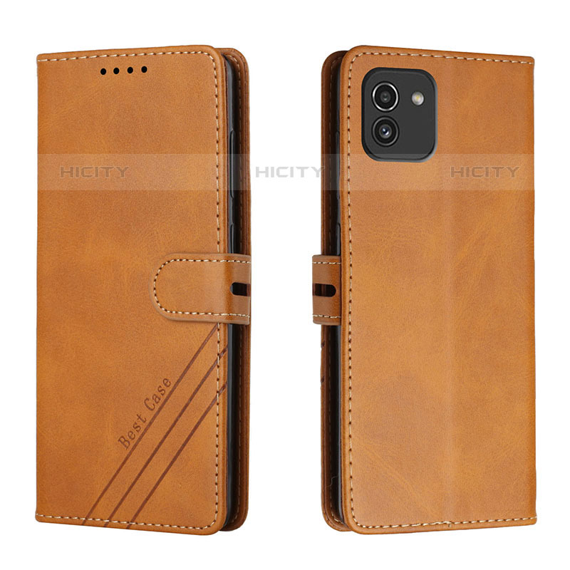 Coque Portefeuille Livre Cuir Etui Clapet H02X pour Samsung Galaxy A03 Brun Clair Plus