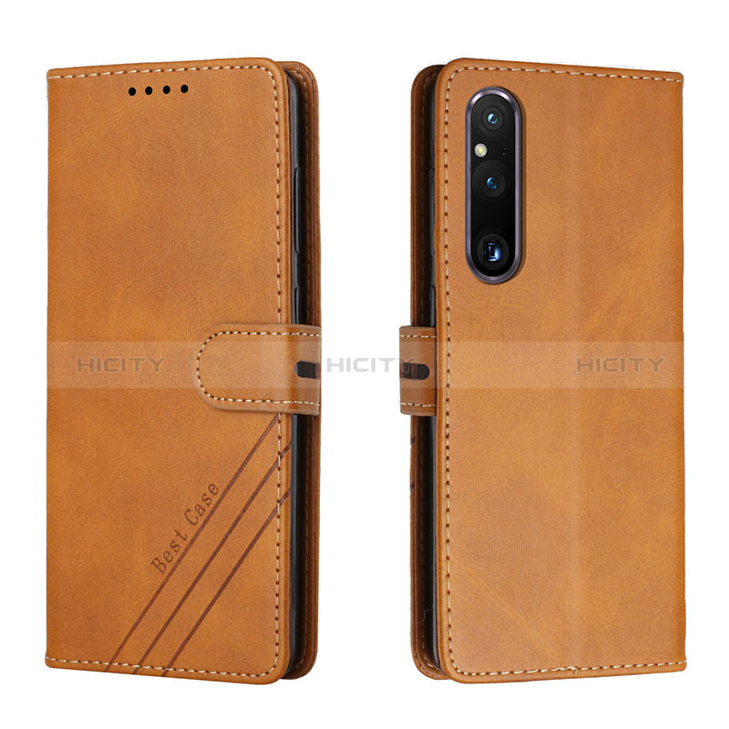 Coque Portefeuille Livre Cuir Etui Clapet H02X pour Sony Xperia 1 V Brun Clair Plus