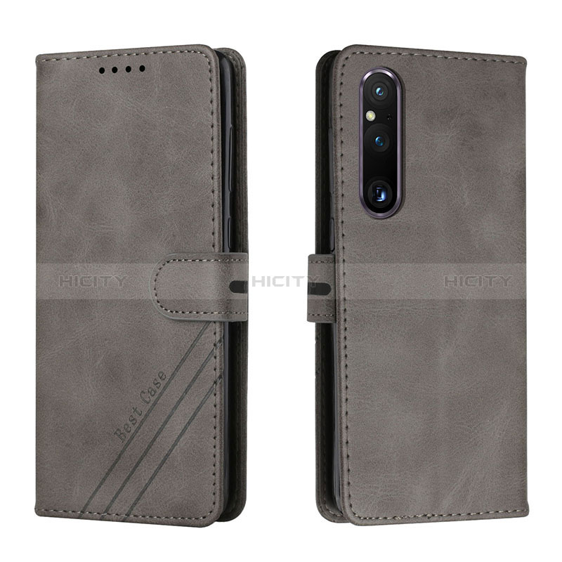 Coque Portefeuille Livre Cuir Etui Clapet H02X pour Sony Xperia 1 V Gris Plus