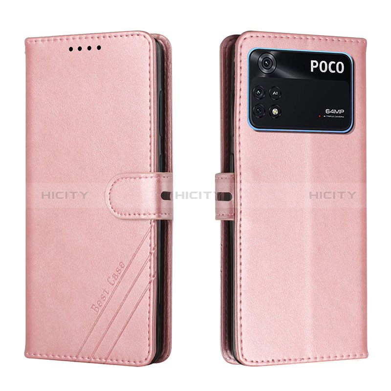 Coque Portefeuille Livre Cuir Etui Clapet H02X pour Xiaomi Poco M4 Pro 4G Or Rose Plus