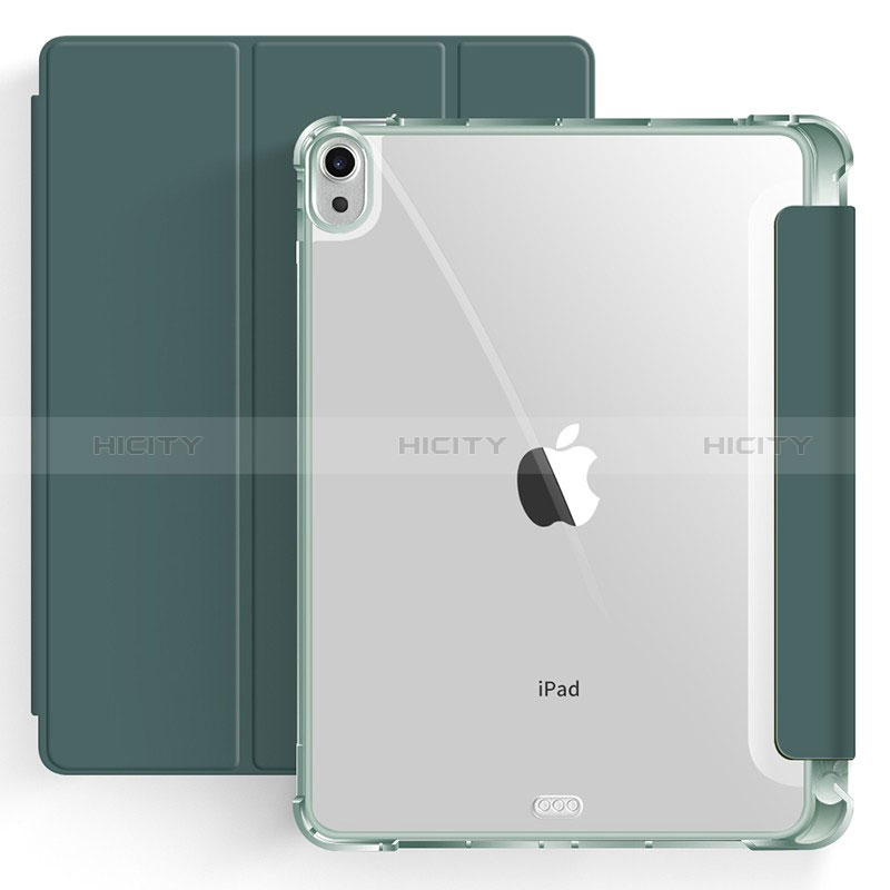 Coque Portefeuille Livre Cuir Etui Clapet H03 pour Apple iPad Air 5 10.9 (2022) Vert Nuit Plus