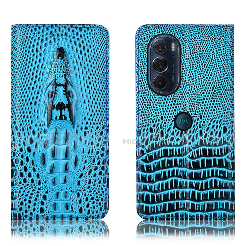 Coque Portefeuille Livre Cuir Etui Clapet H03P pour Motorola Moto Edge 30 Pro 5G Bleu Ciel Plus