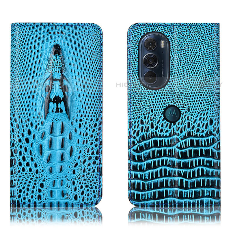 Coque Portefeuille Livre Cuir Etui Clapet H03P pour Motorola Moto Edge Plus (2022) 5G Bleu Ciel Plus