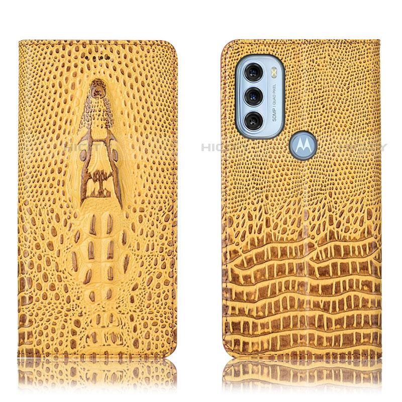 Coque Portefeuille Livre Cuir Etui Clapet H03P pour Motorola Moto G71 5G Jaune Plus