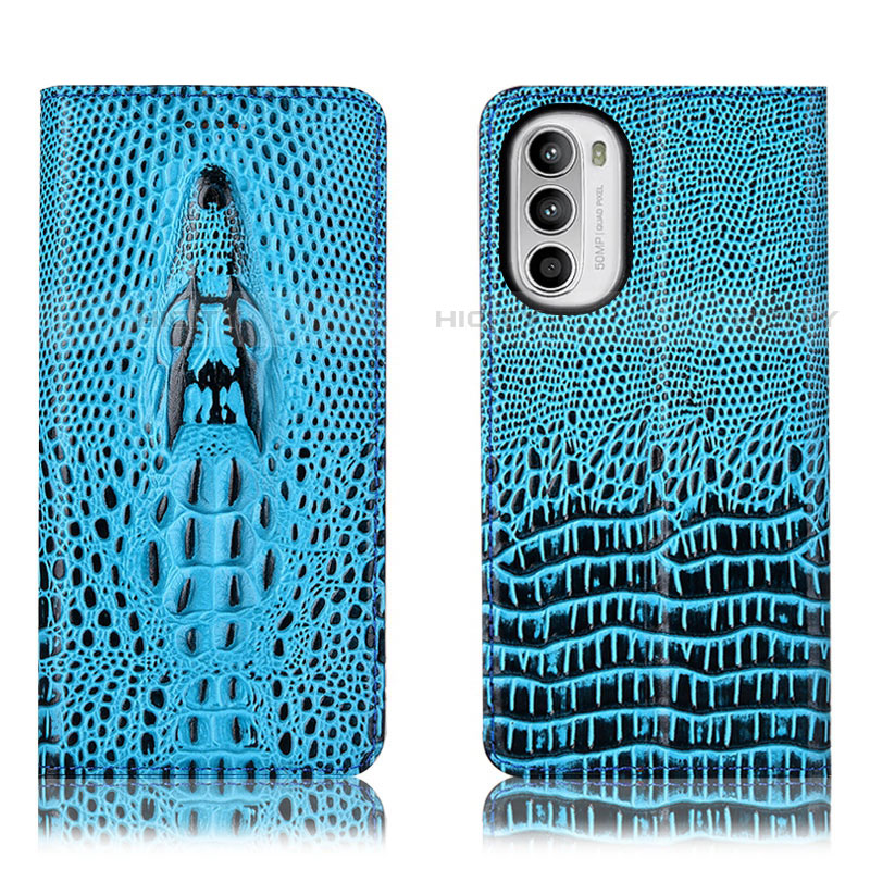 Coque Portefeuille Livre Cuir Etui Clapet H03P pour Motorola Moto G71s 5G Bleu Ciel Plus