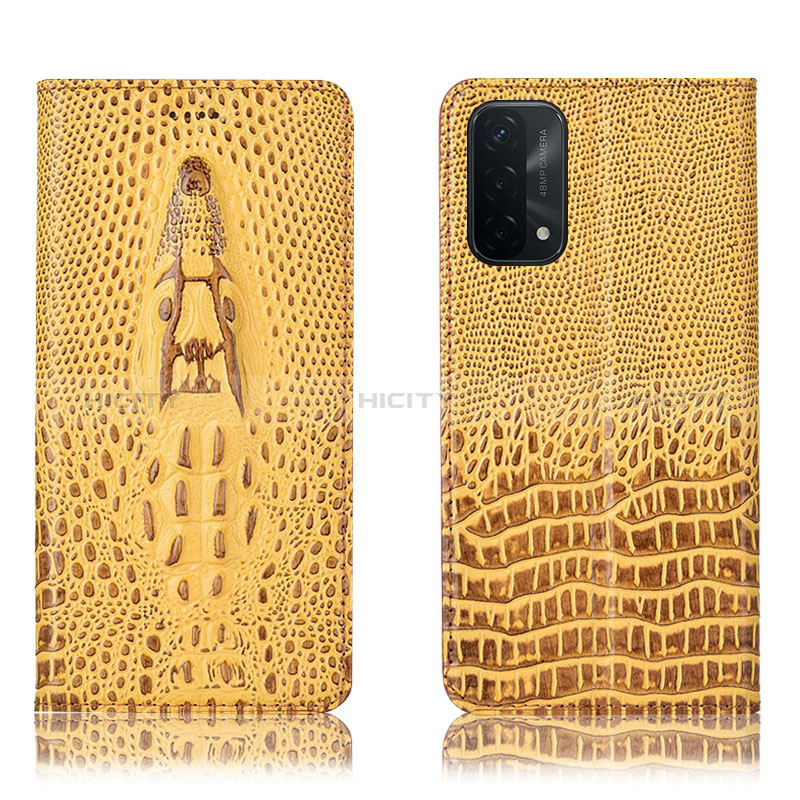 Coque Portefeuille Livre Cuir Etui Clapet H03P pour Oppo A54 5G Jaune Plus