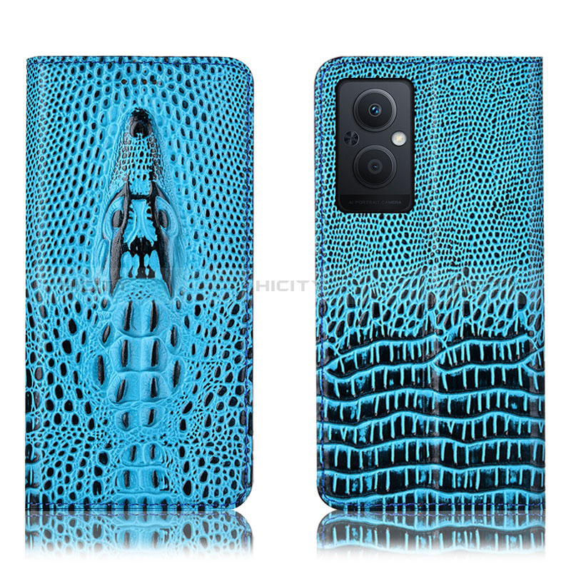 Coque Portefeuille Livre Cuir Etui Clapet H03P pour Oppo A96 5G Bleu Ciel Plus