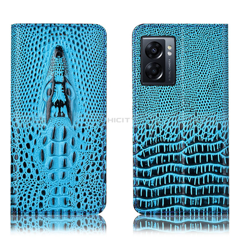 Coque Portefeuille Livre Cuir Etui Clapet H03P pour Oppo K10 5G India Bleu Ciel Plus