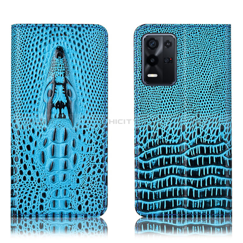 Coque Portefeuille Livre Cuir Etui Clapet H03P pour Oppo K9X 5G Bleu Ciel Plus