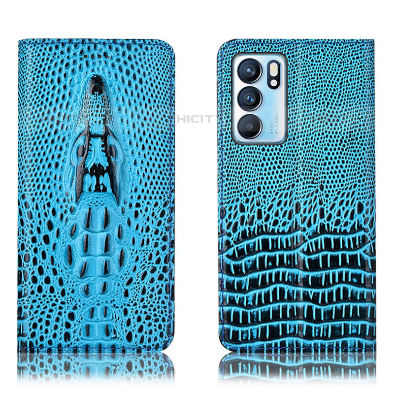 Coque Portefeuille Livre Cuir Etui Clapet H03P pour Oppo Reno6 5G Bleu Ciel Plus