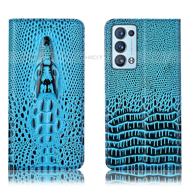 Coque Portefeuille Livre Cuir Etui Clapet H03P pour Oppo Reno6 Pro 5G Bleu Ciel Plus