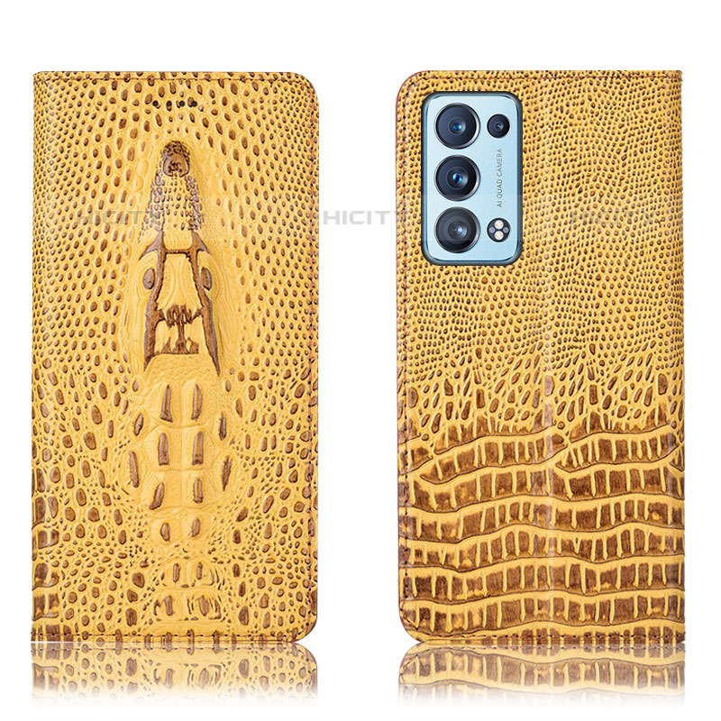 Coque Portefeuille Livre Cuir Etui Clapet H03P pour Oppo Reno6 Pro 5G Jaune Plus