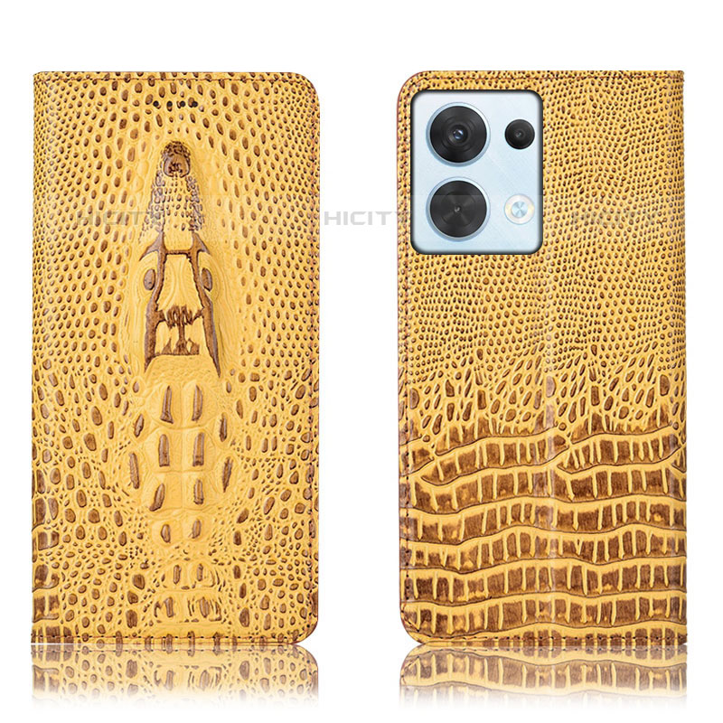 Coque Portefeuille Livre Cuir Etui Clapet H03P pour Oppo Reno9 5G Jaune Plus