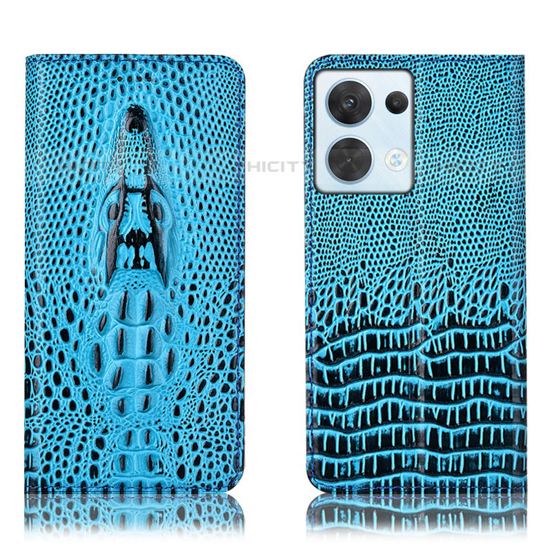 Coque Portefeuille Livre Cuir Etui Clapet H03P pour Oppo Reno9 Pro 5G Bleu Ciel Plus