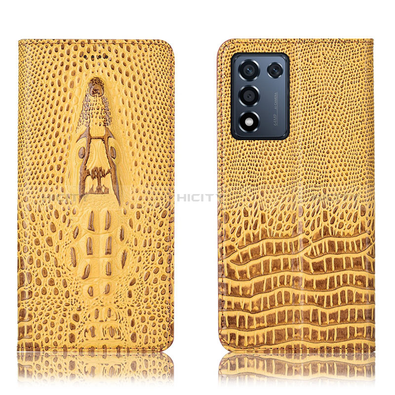 Coque Portefeuille Livre Cuir Etui Clapet H03P pour Realme Q3s 5G Jaune Plus