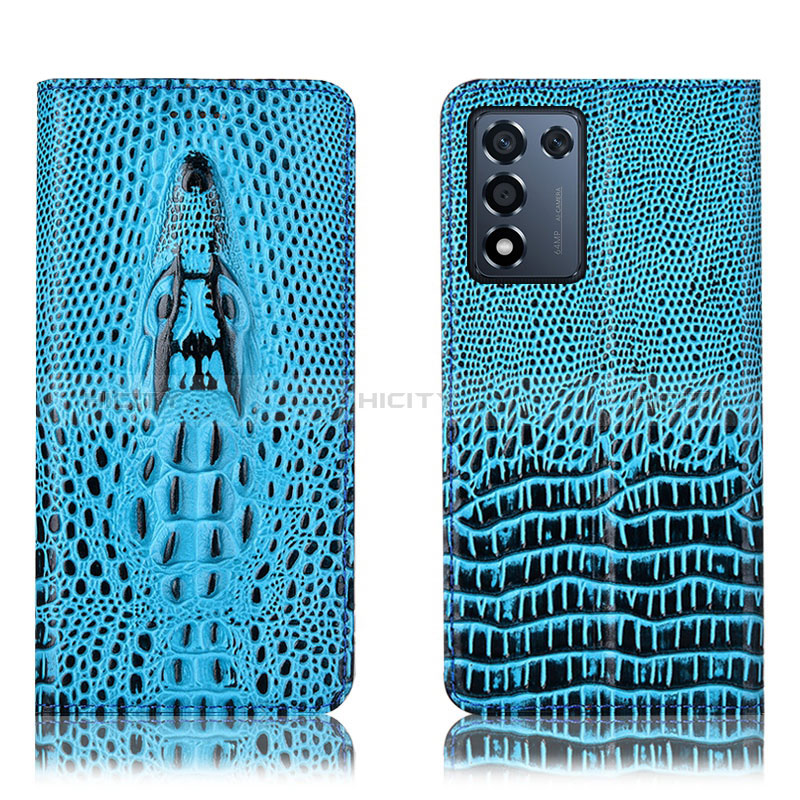 Coque Portefeuille Livre Cuir Etui Clapet H03P pour Realme Q3t 5G Bleu Ciel Plus