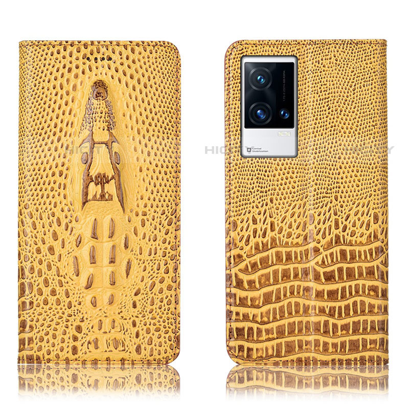 Coque Portefeuille Livre Cuir Etui Clapet H03P pour Vivo iQOO 8 5G Jaune Plus