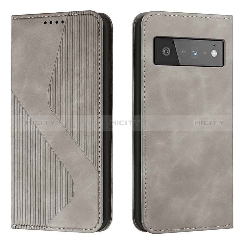 Coque Portefeuille Livre Cuir Etui Clapet H03X pour Google Pixel 6 Pro 5G Gris Plus