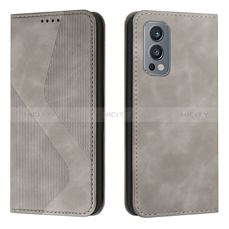 Coque Portefeuille Livre Cuir Etui Clapet H03X pour OnePlus Nord 2 5G Gris Plus