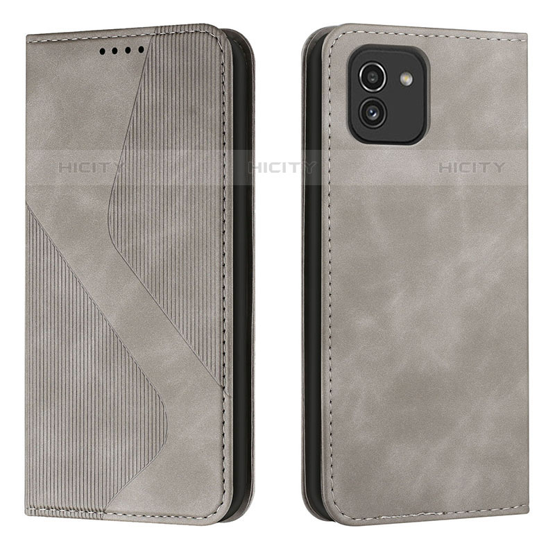 Coque Portefeuille Livre Cuir Etui Clapet H03X pour Samsung Galaxy A03 Gris Plus