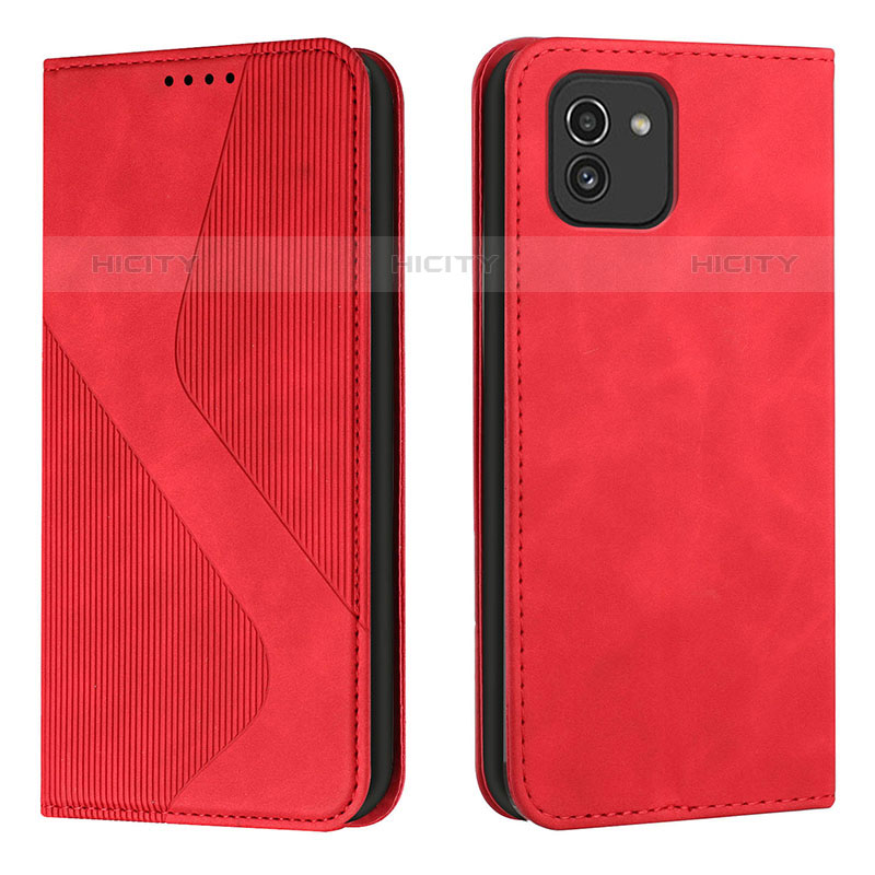 Coque Portefeuille Livre Cuir Etui Clapet H03X pour Samsung Galaxy A03 Rouge Plus