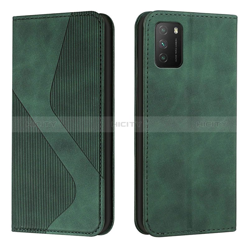 Coque Portefeuille Livre Cuir Etui Clapet H03X pour Xiaomi Poco M3 Vert Plus